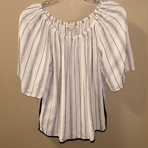LOFT Ivory & Black Pin Strip Short Sleeve Top Women’s XS - Picture 1 of 9